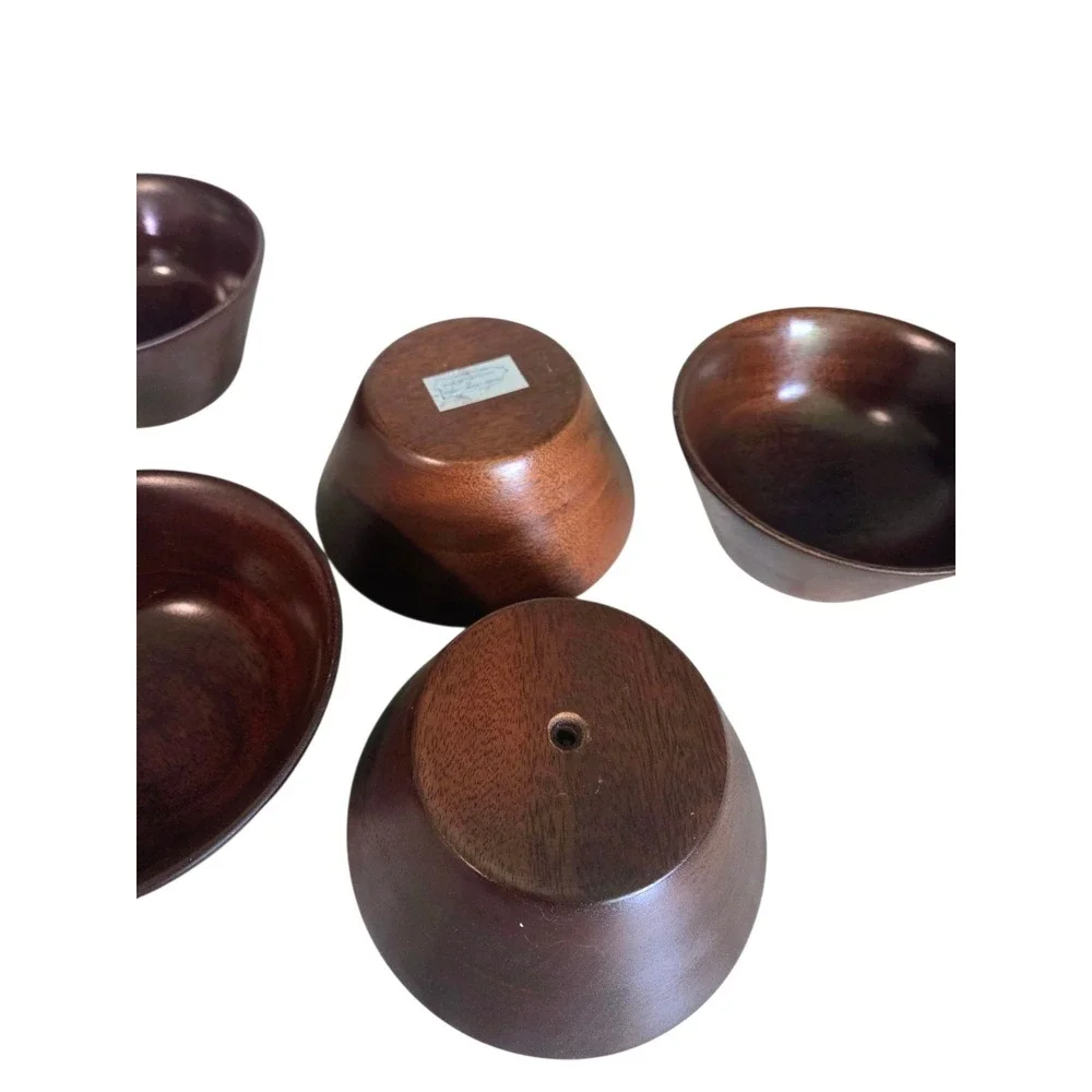 Vintage 5 Wooden Turned Walnut Salad Bowls Puerto Rico Rosario Wood Turning‎
